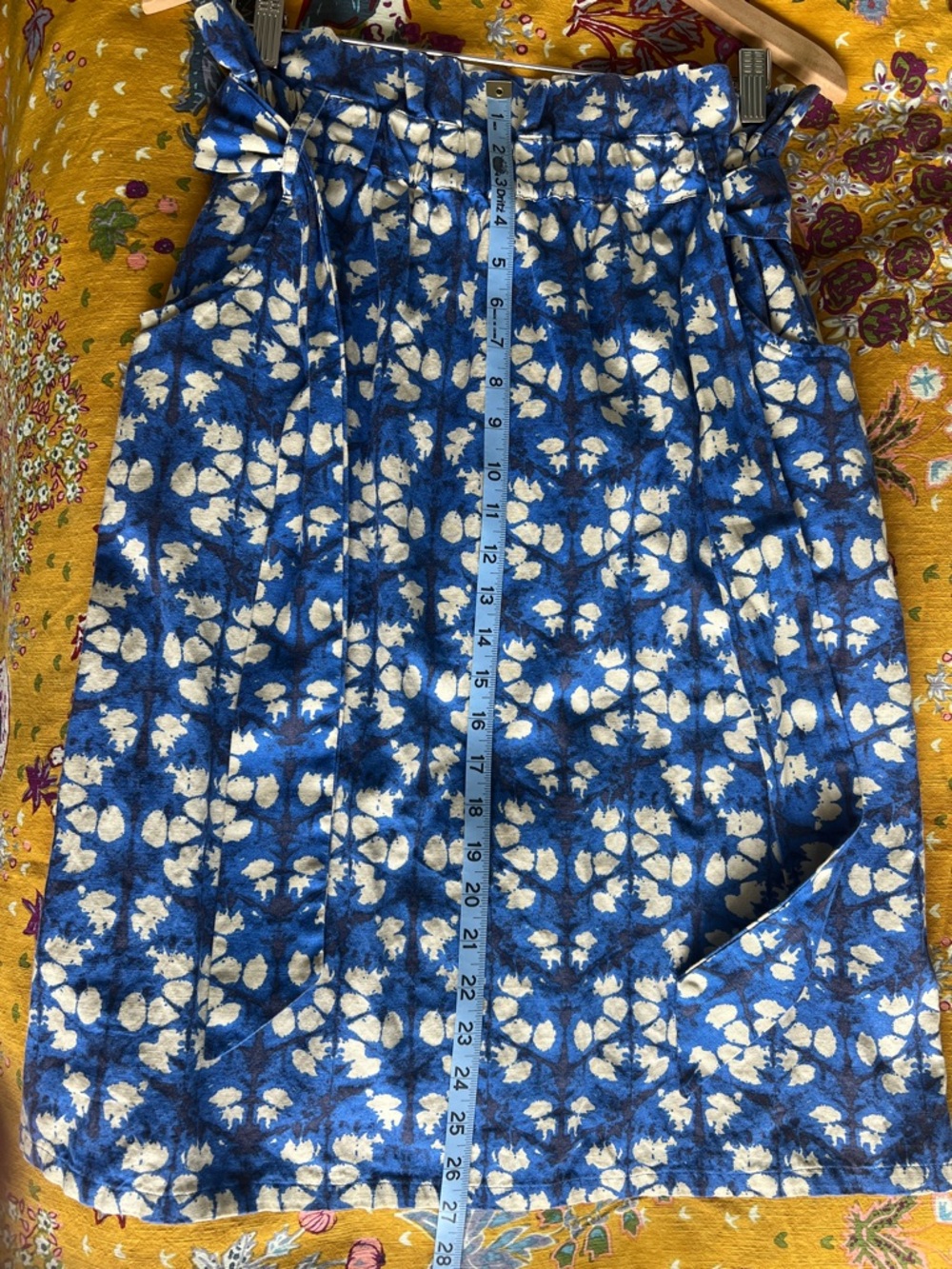 Anthropologie Blue Floral Paperbag Waist Skirt with Tie - Picture 7 of 10